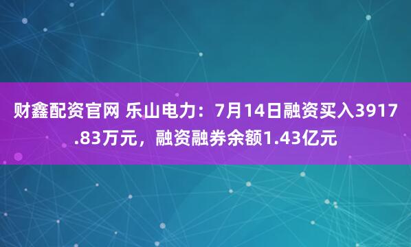 财鑫配资官网 乐山电力：7月14日融资买入3917.83万元，融资融券余额1.43亿元
