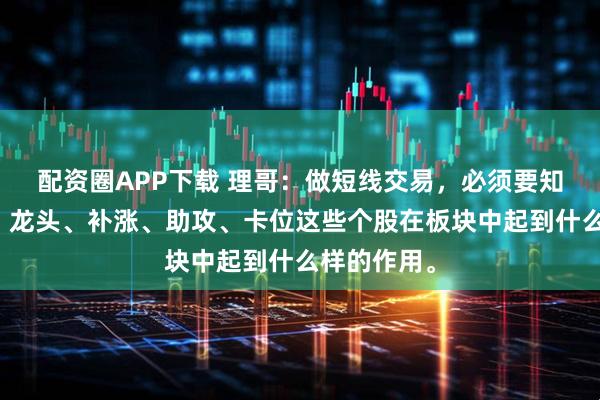 配资圈APP下载 理哥：做短线交易，必须要知道，中军、龙头、补涨、助攻、卡位这些个股在板块中起到什么样的作用。